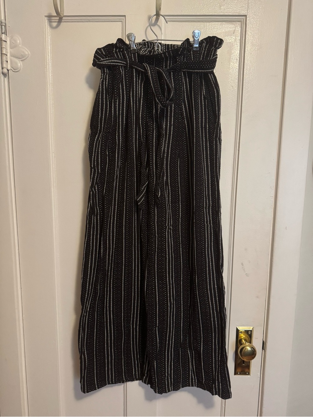 Billabong Black Wide-Leg Stripe Paperbag Waist Pants